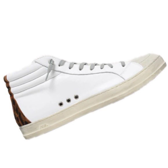 P448 Women's Skate White High Top Leopard Sneaker Size 38 - Picture 1 of 9